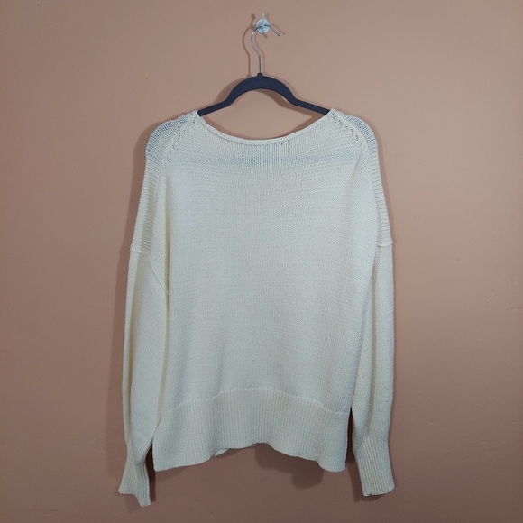 NWT Theory Chunky Knit Slit Pullover Sweater Ecru Medium - Picture 5 of 9